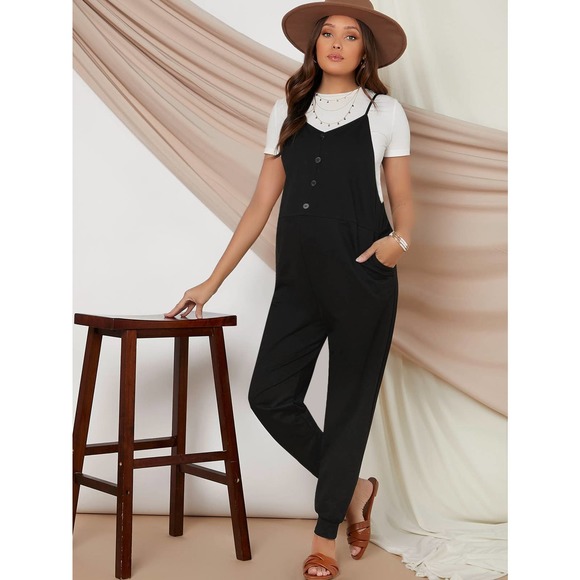 Maternity Buttoned Front Jumpsuit Without Tee black - Picture 4 of 6